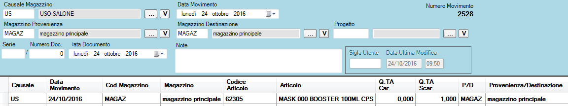 movimento di uso salone