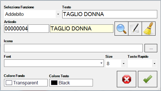 funzione addebito inserimento articolo