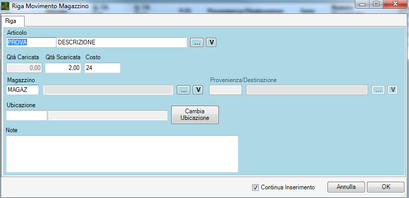 inserimento articoli da movimentare
