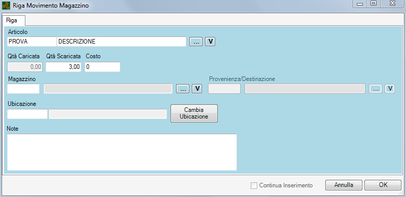 inserimento articoli da movimentare