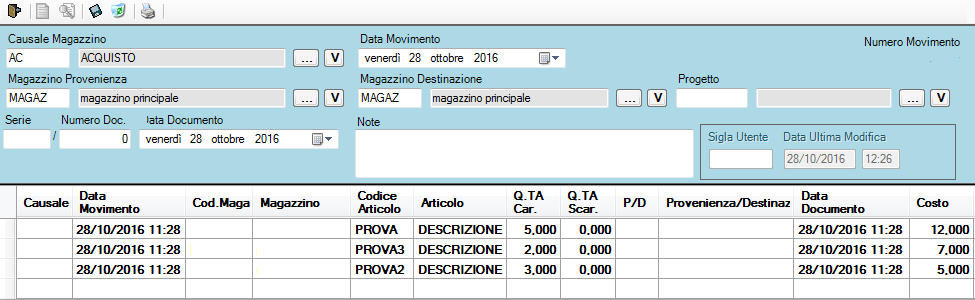 movimento d'acquisto prima di essere registrato