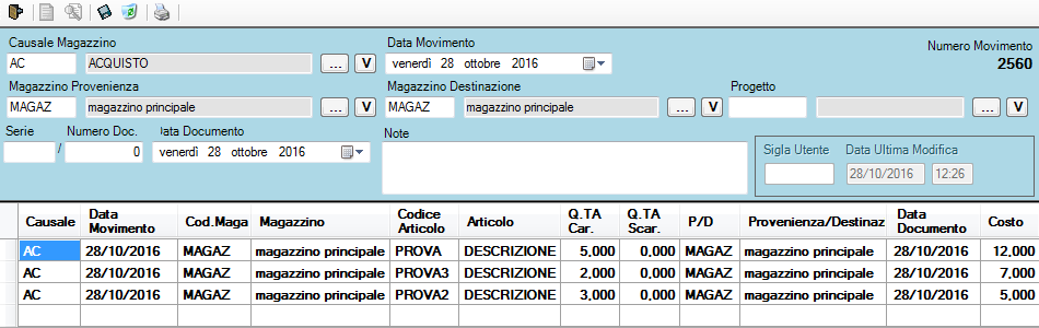 movimento d'acquisto dopo essere registrato
