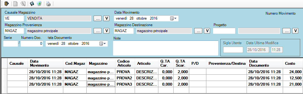 movimento di vendita prima di essere registrato