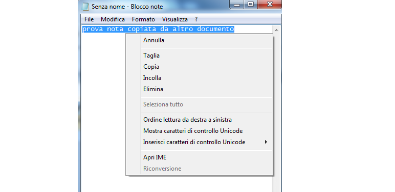 file da cui poter copiare appunti