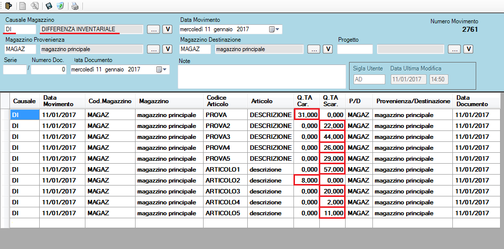 movimento di magazzino