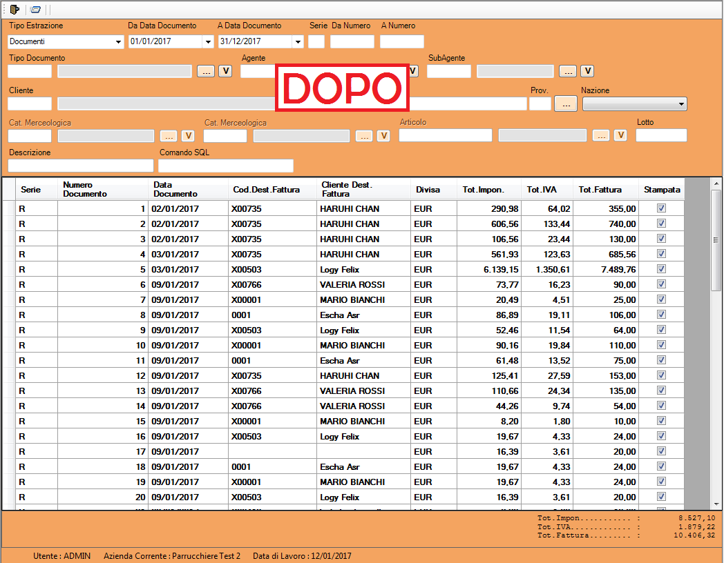 FATT11 dopo l'importazione dati