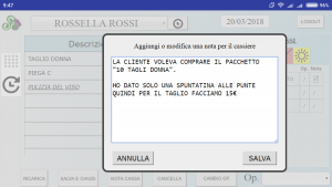 cassa per parrucchieri - nota per cassa