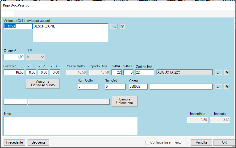 CREAZIONE ARTICOLO PROVA