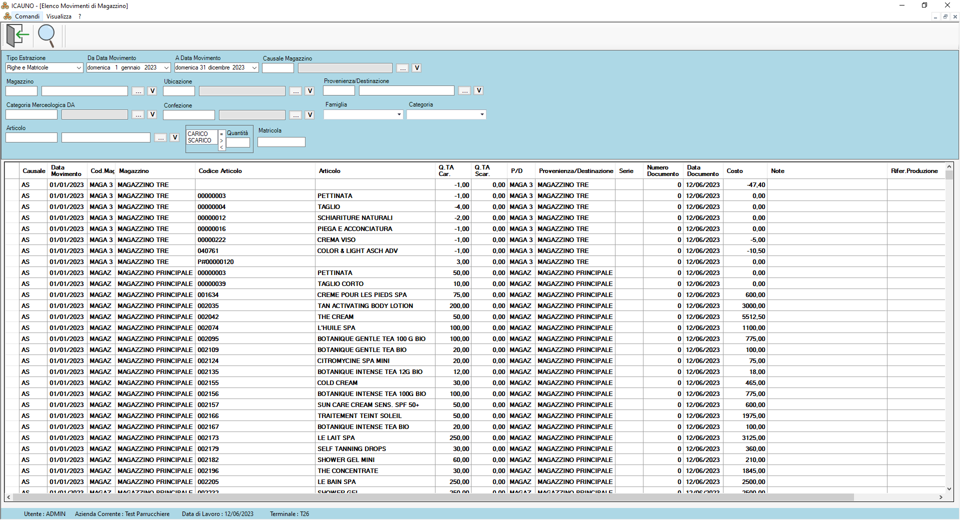 ELENCO RIGHE E MATRICOLE