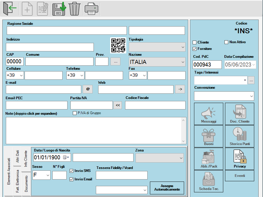 NUOVA SCHEDA ANAGRAFICA (opzione fornitore)