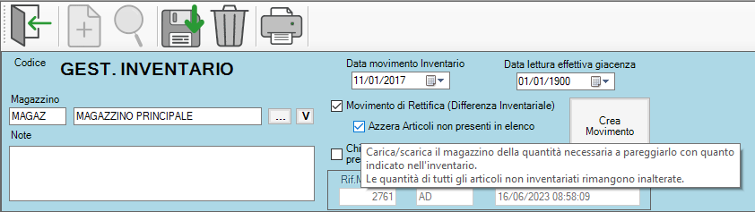 OPZIONE AZZERA ARTICOLI