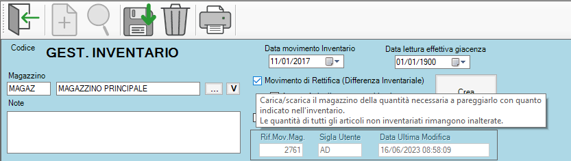 OPZIONE MOVIMENTI DI RETTIFICA