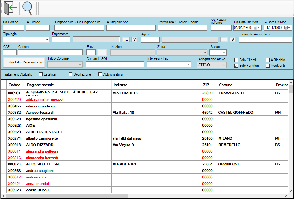 RICERCA ANAGRAFICA (solo fornitori)